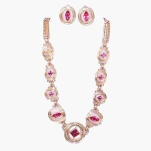 Yves Saint Laurent Vintage Jewelry Set Gold Pink Clip on Earrings S hook Closure